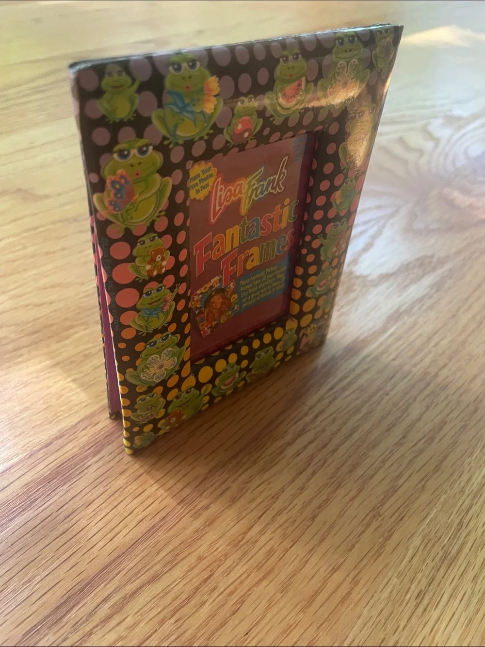 Lisa Frank Bright Green Frog Frame with Rainbow Polka Dots